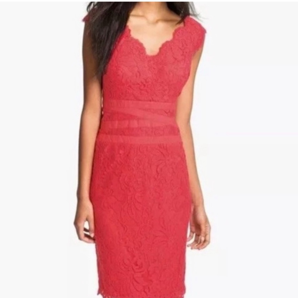 Tadashi Shoji Red Sheath Midi Dress with Sweetheart Neckline for Cocktail